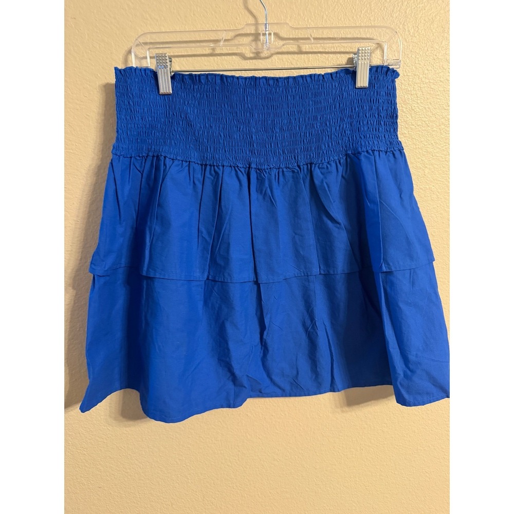 HT 360 Collective Royal Blue Smocked Tiered Ruffle Cotton Mini Skirt Womens M